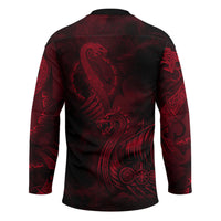 Viking Dragon Longship Helm of Awe Hockey Jersey Nordic Mythology Tribal Engraving Style