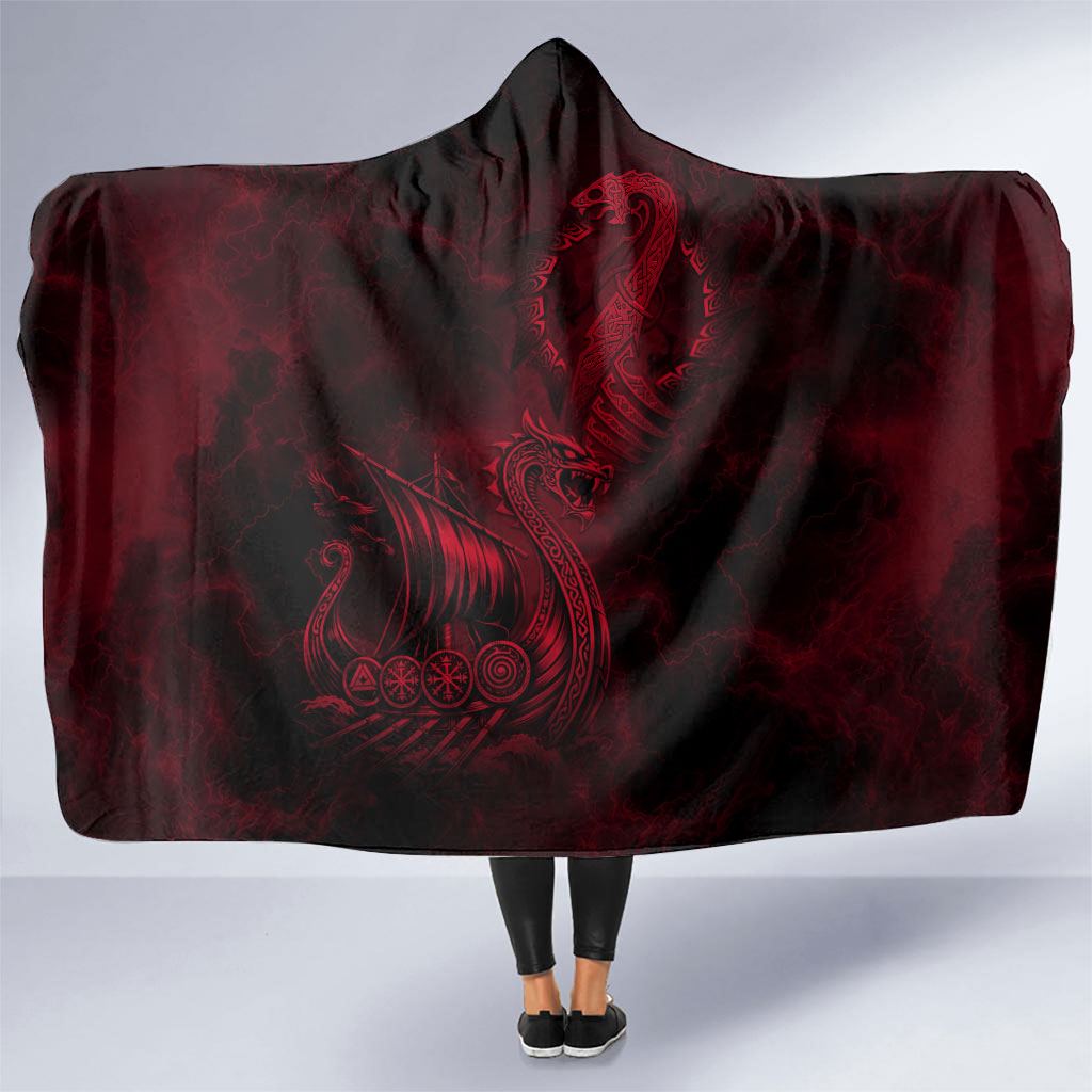 Viking Dragon Longship Helm of Awe Hooded Blanket Nordic Mythology Tribal Engraving Style