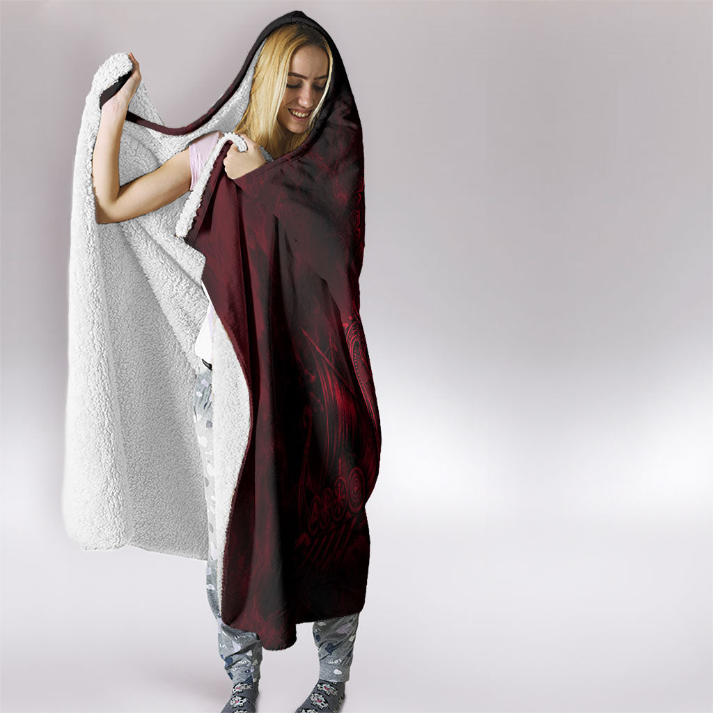 Viking Dragon Longship Helm of Awe Hooded Blanket Nordic Mythology Tribal Engraving Style