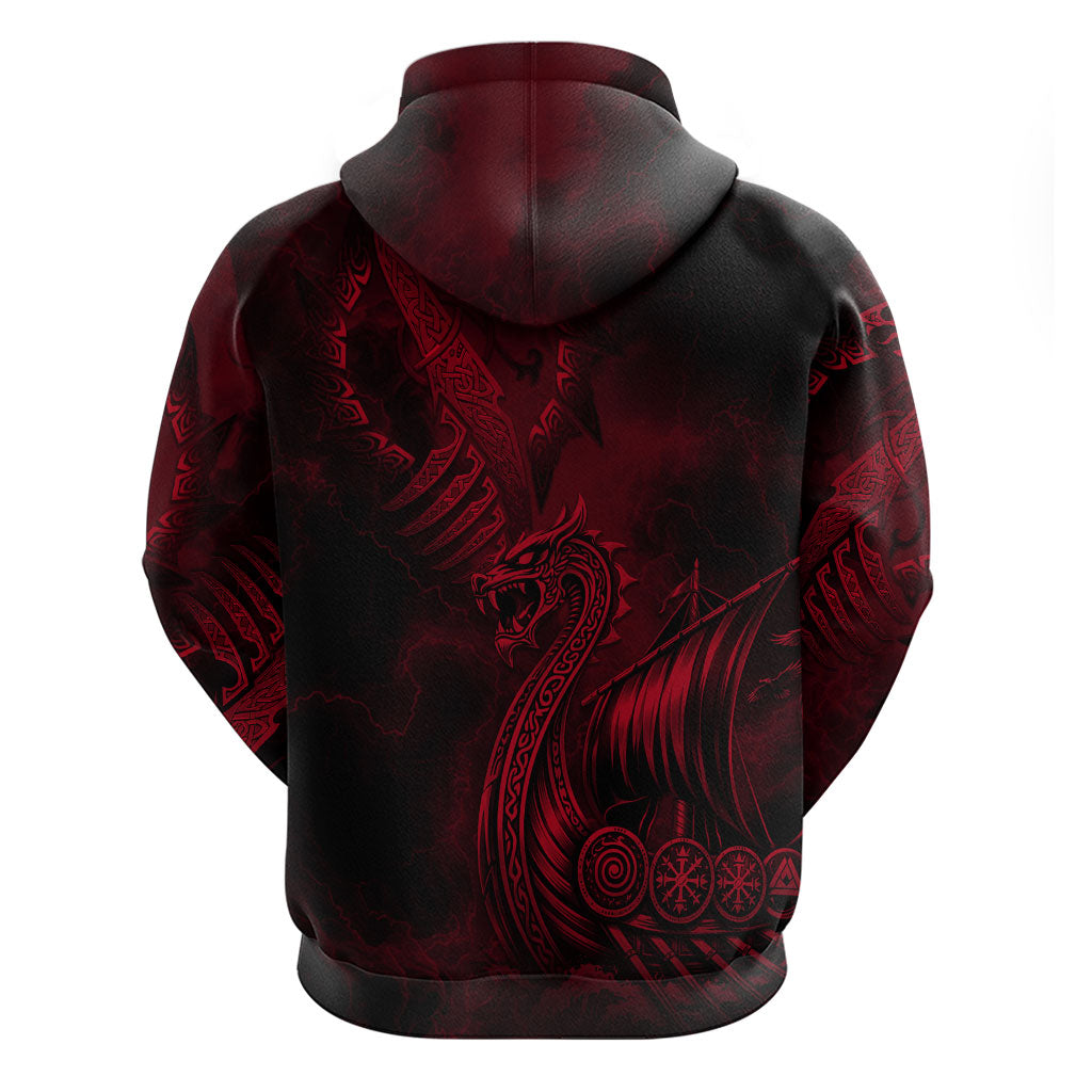 Viking Dragon Longship Helm of Awe Hoodie Nordic Mythology Tribal Engraving Style