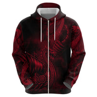 Viking Dragon Longship Helm of Awe Hoodie Nordic Mythology Tribal Engraving Style