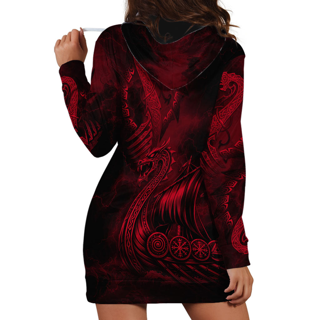 Viking Dragon Longship Helm of Awe Hoodie Dress Nordic Mythology Tribal Engraving Style
