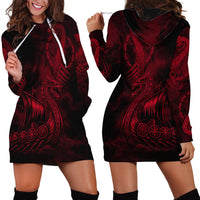 Viking Dragon Longship Helm of Awe Hoodie Dress Nordic Mythology Tribal Engraving Style