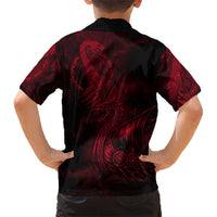 Viking Dragon Longship Helm of Awe Kid Hawaiian Shirt Nordic Mythology Tribal Engraving Style