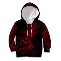 Viking Dragon Longship Helm of Awe Kid Hoodie Nordic Mythology Tribal Engraving Style