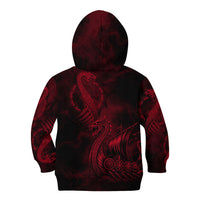 Viking Dragon Longship Helm of Awe Kid Hoodie Nordic Mythology Tribal Engraving Style