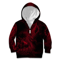 Viking Dragon Longship Helm of Awe Kid Hoodie Nordic Mythology Tribal Engraving Style