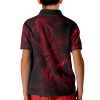 Viking Dragon Longship Helm of Awe Kid Polo Shirt Nordic Mythology Tribal Engraving Style