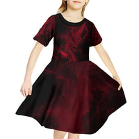 Viking Dragon Longship Helm of Awe Kid Short Sleeve Dress Nordic Mythology Tribal Engraving Style