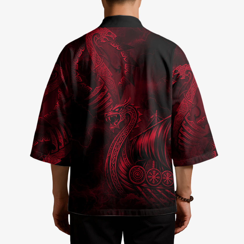 Viking Dragon Longship Helm of Awe Kimono Nordic Mythology Tribal Engraving Style