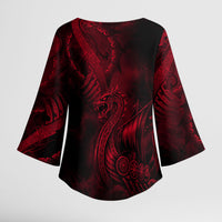 Viking Dragon Longship Helm of Awe Kimono Sleeve Blouse Nordic Mythology Tribal Engraving Style