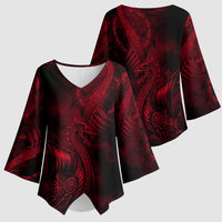 Viking Dragon Longship Helm of Awe Kimono Sleeve Blouse Nordic Mythology Tribal Engraving Style
