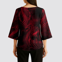 Viking Dragon Longship Helm of Awe Kimono Sleeve Blouse Nordic Mythology Tribal Engraving Style