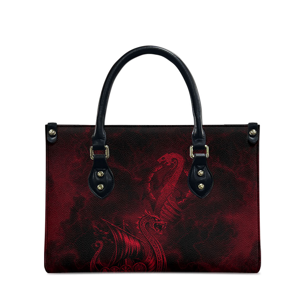 Viking Dragon Longship Helm of Awe Leather Bag Nordic Mythology Tribal Engraving Style