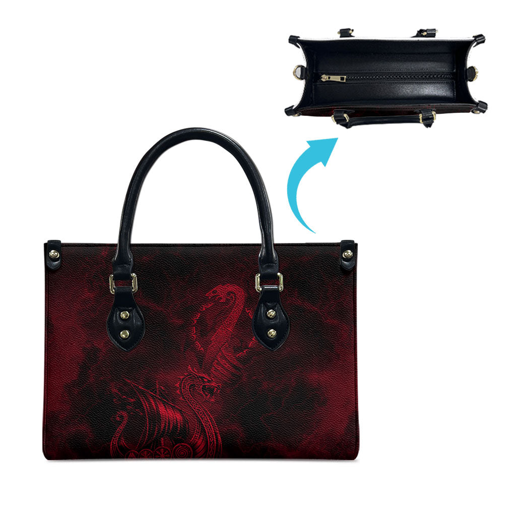 Viking Dragon Longship Helm of Awe Leather Bag Nordic Mythology Tribal Engraving Style