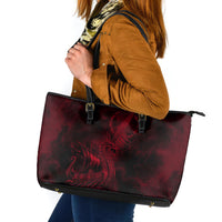 Viking Dragon Longship Helm of Awe Leather Tote Bag Nordic Mythology Tribal Engraving Style