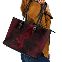 Viking Dragon Longship Helm of Awe Leather Tote Bag Nordic Mythology Tribal Engraving Style