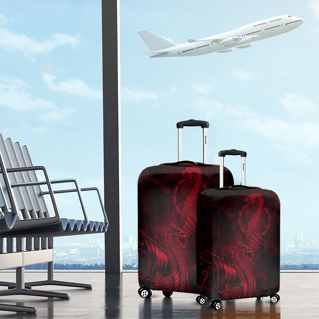 Viking Dragon Longship Helm of Awe Luggage Cover Nordic Mythology Tribal Engraving Style
