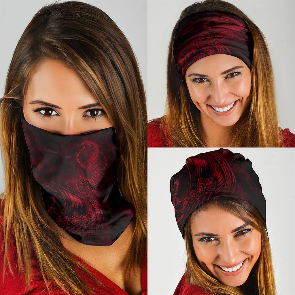 Viking Dragon Longship Helm of Awe Neck Gaiter Nordic Mythology Tribal Engraving Style