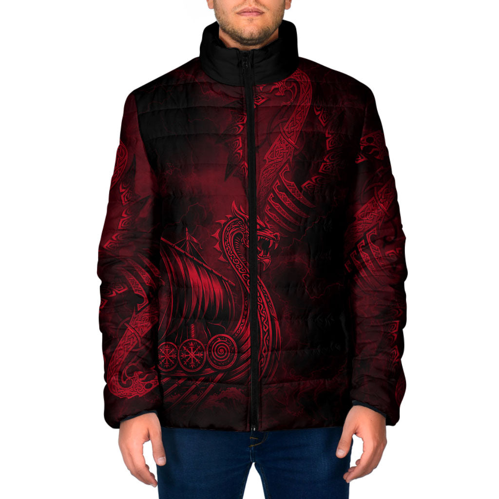 Viking Dragon Longship Helm of Awe Padded Jacket Nordic Mythology Tribal Engraving Style