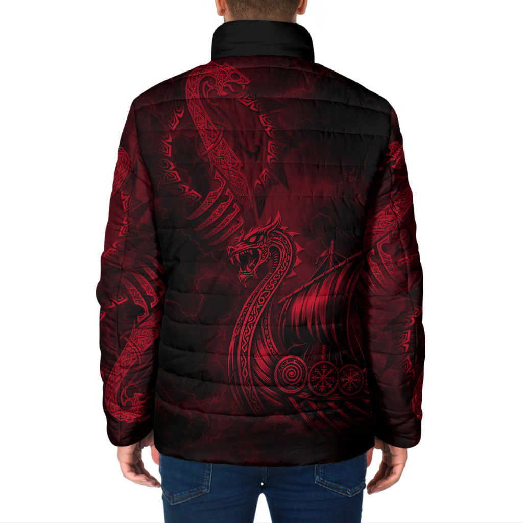 Viking Dragon Longship Helm of Awe Padded Jacket Nordic Mythology Tribal Engraving Style