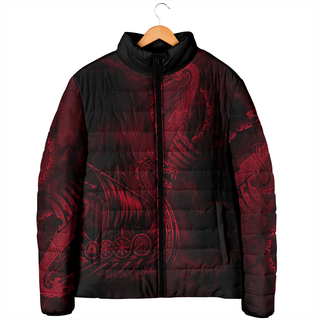 Viking Dragon Longship Helm of Awe Padded Jacket Nordic Mythology Tribal Engraving Style