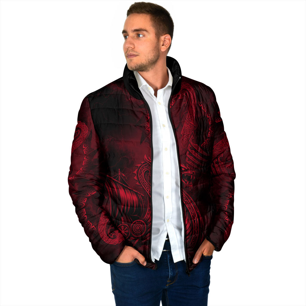 Viking Dragon Longship Helm of Awe Padded Jacket Nordic Mythology Tribal Engraving Style