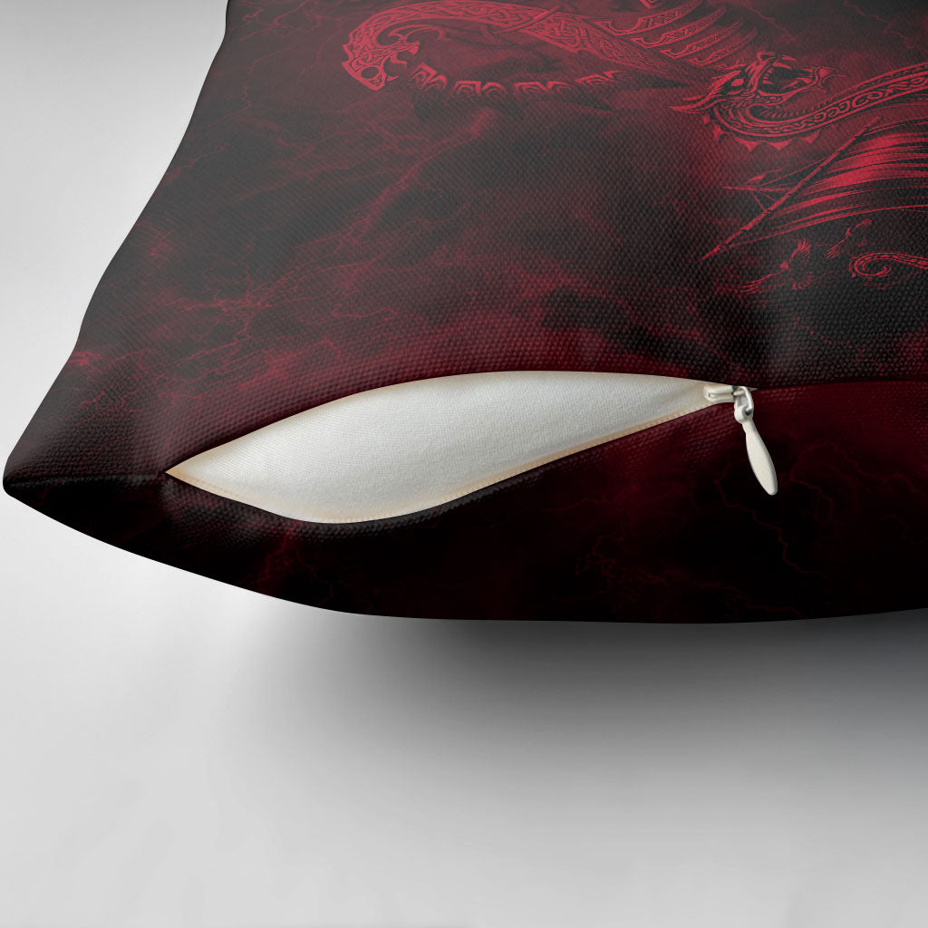Viking Dragon Longship Helm of Awe Pillow Cover Nordic Mythology Tribal Engraving Style