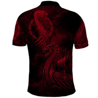 Viking Dragon Longship Helm of Awe Polo Shirt Nordic Mythology Tribal Engraving Style
