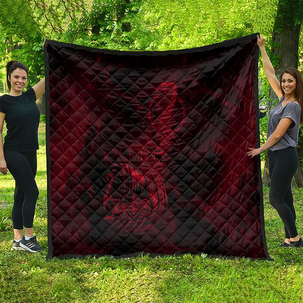 Viking Dragon Longship Helm of Awe Quilt Nordic Mythology Tribal Engraving Style