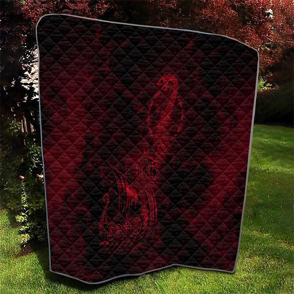 Viking Dragon Longship Helm of Awe Quilt Nordic Mythology Tribal Engraving Style