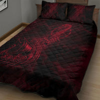 Viking Dragon Longship Helm of Awe Quilt Bed Set Nordic Mythology Tribal Engraving Style