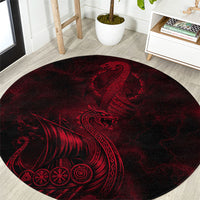 Viking Dragon Longship Helm of Awe Round Carpet Nordic Mythology Tribal Engraving Style