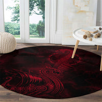 Viking Dragon Longship Helm of Awe Round Carpet Nordic Mythology Tribal Engraving Style