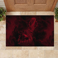 Viking Dragon Longship Helm of Awe Rubber Doormat Nordic Mythology Tribal Engraving Style