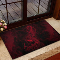 Viking Dragon Longship Helm of Awe Rubber Doormat Nordic Mythology Tribal Engraving Style