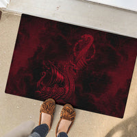Viking Dragon Longship Helm of Awe Rubber Doormat Nordic Mythology Tribal Engraving Style