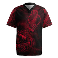 Viking Dragon Longship Helm of Awe Rugby Jersey Nordic Mythology Tribal Engraving Style