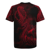 Viking Dragon Longship Helm of Awe Rugby Jersey Nordic Mythology Tribal Engraving Style