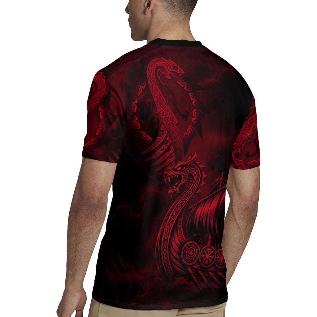 Viking Dragon Longship Helm of Awe Rugby Jersey Nordic Mythology Tribal Engraving Style