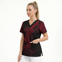 Viking Dragon Longship Helm of Awe Scrub Top Nordic Mythology Tribal Engraving Style