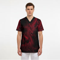 Viking Dragon Longship Helm of Awe Scrub Top Nordic Mythology Tribal Engraving Style