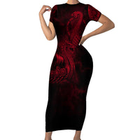 Viking Dragon Longship Helm of Awe Short Sleeve Bodycon Dress Nordic Mythology Tribal Engraving Style