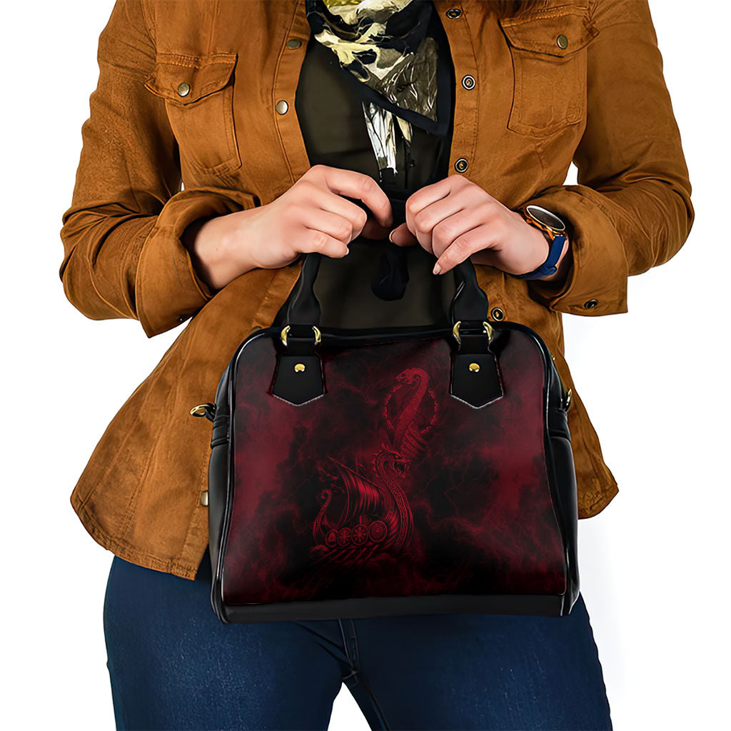 Viking Dragon Longship Helm of Awe Shoulder Handbag Nordic Mythology Tribal Engraving Style