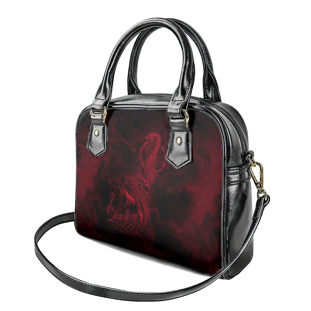 Viking Dragon Longship Helm of Awe Shoulder Handbag Nordic Mythology Tribal Engraving Style