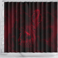 Viking Dragon Longship Helm of Awe Shower Curtain Nordic Mythology Tribal Engraving Style
