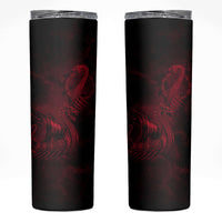 Viking Dragon Longship Helm of Awe Skinny Tumbler Nordic Mythology Tribal Engraving Style