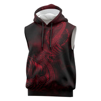 Viking Dragon Longship Helm of Awe Sleeveless Hoodie Nordic Mythology Tribal Engraving Style