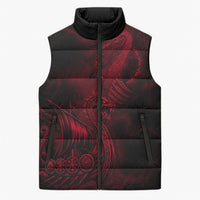 Viking Dragon Longship Helm of Awe Sleeveless Puffer Jacket Nordic Mythology Tribal Engraving Style