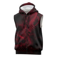 Viking Dragon Longship Helm of Awe Sleeveless Zip Hoodie Nordic Mythology Tribal Engraving Style